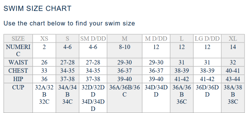 Catalina Swim Size Chart