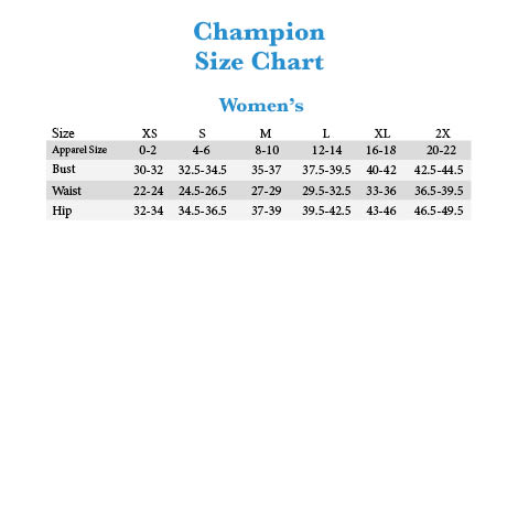 Champion Sports Bra Size Chart