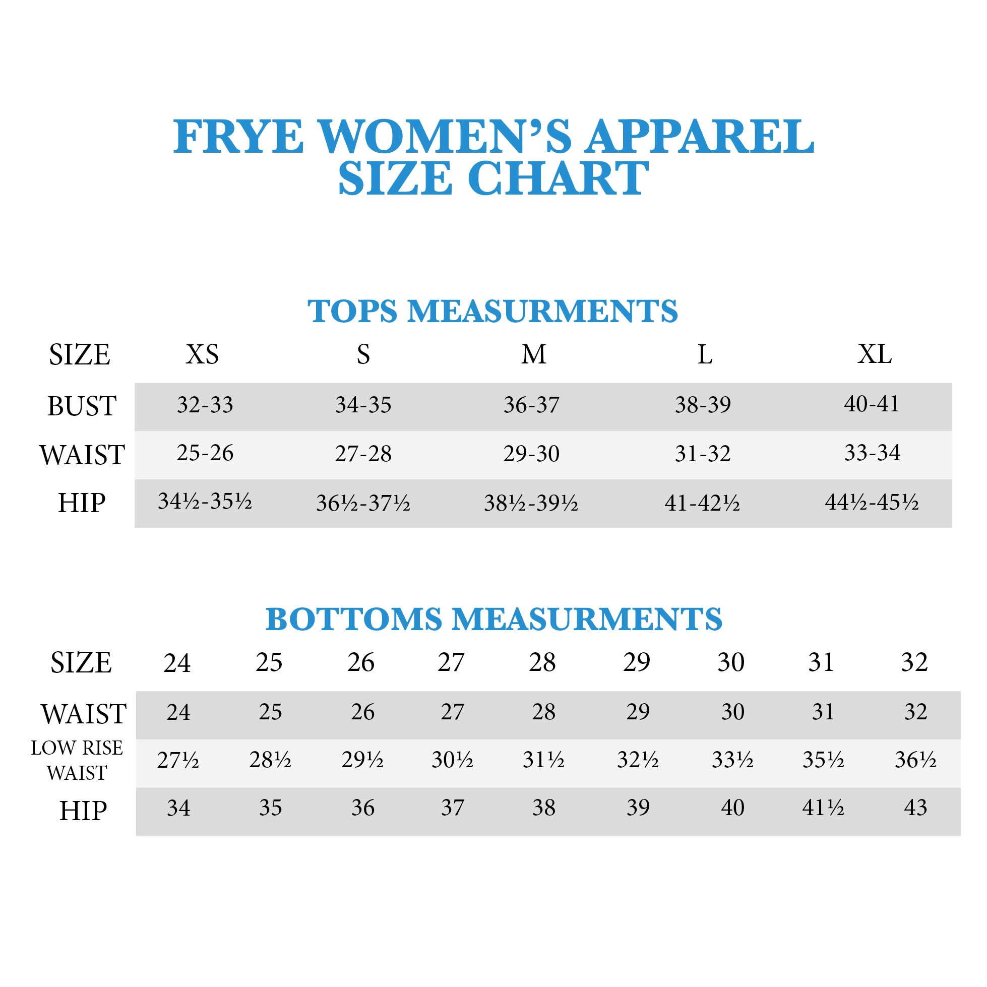 Frye Jeans Size Chart