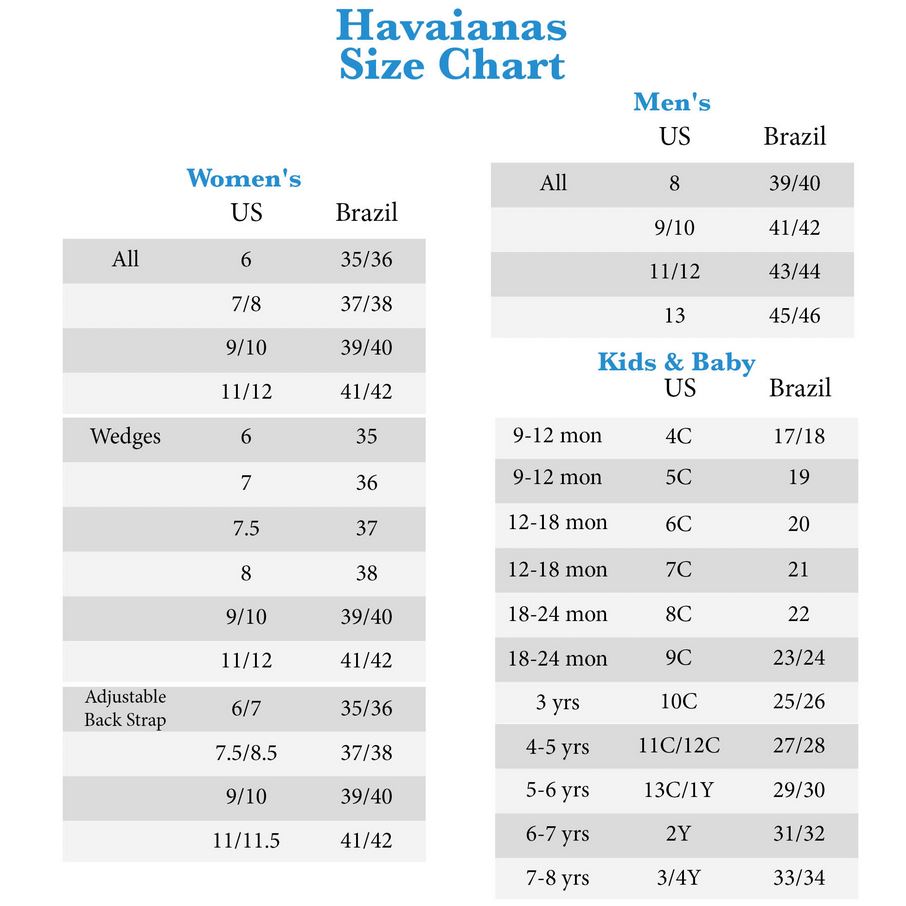 havaianas children's size guide