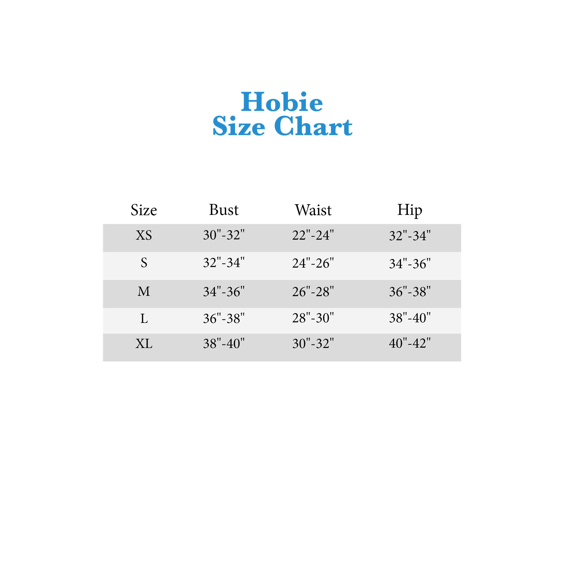 Hobie Swimsuit Size Chart