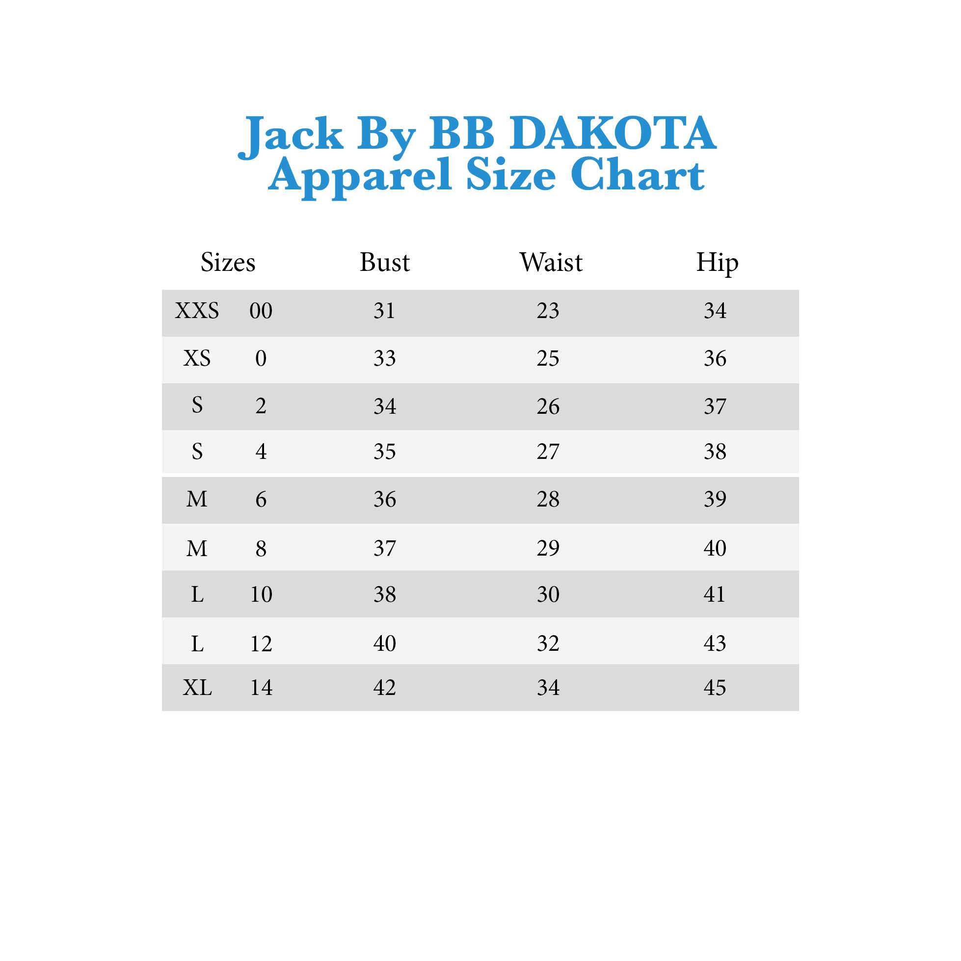 Bea And Dot Size Chart