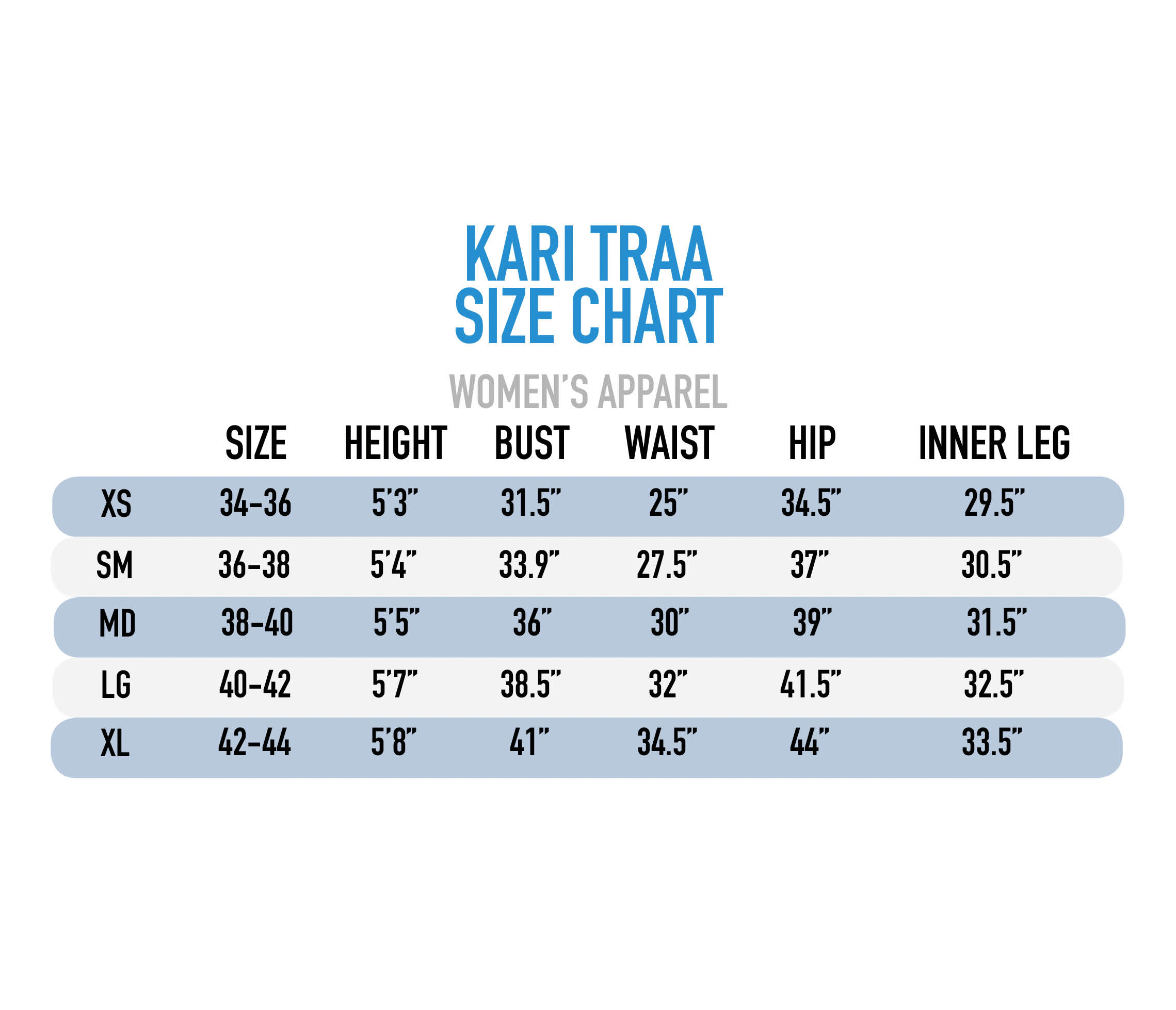 Kari Traa Size Chart