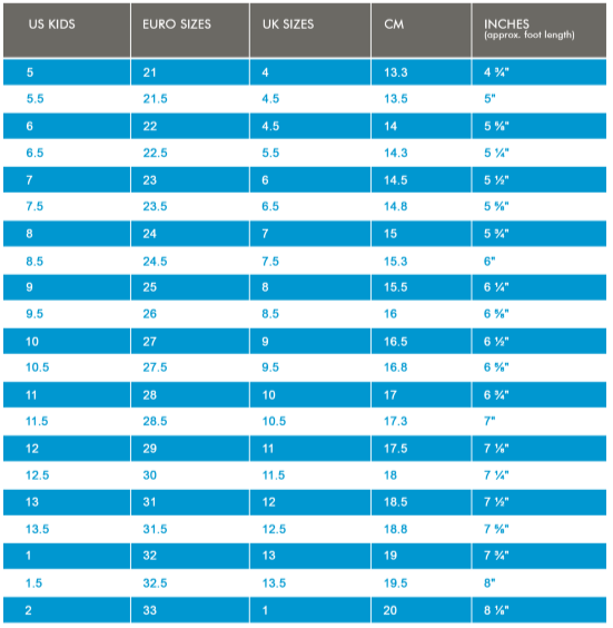 Pure Stride Orthotics Size Chart