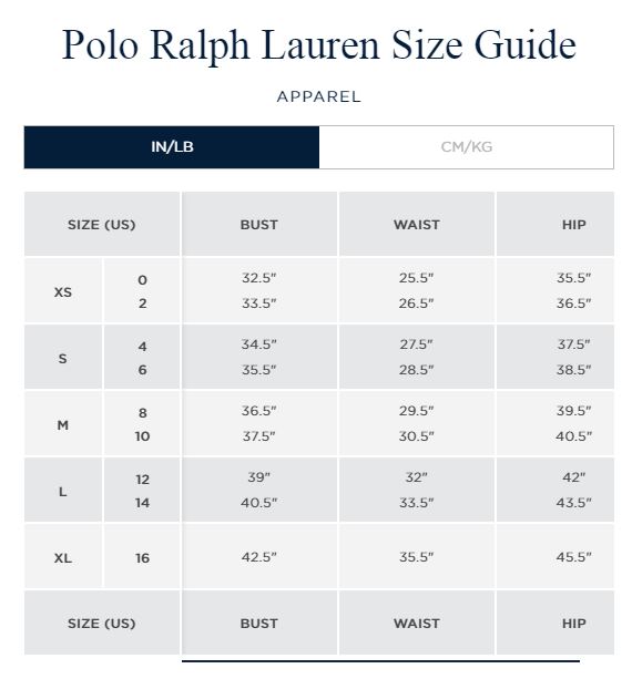 polo size chart women's