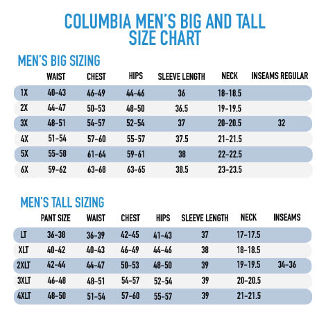 Columbia Men S Size Chart