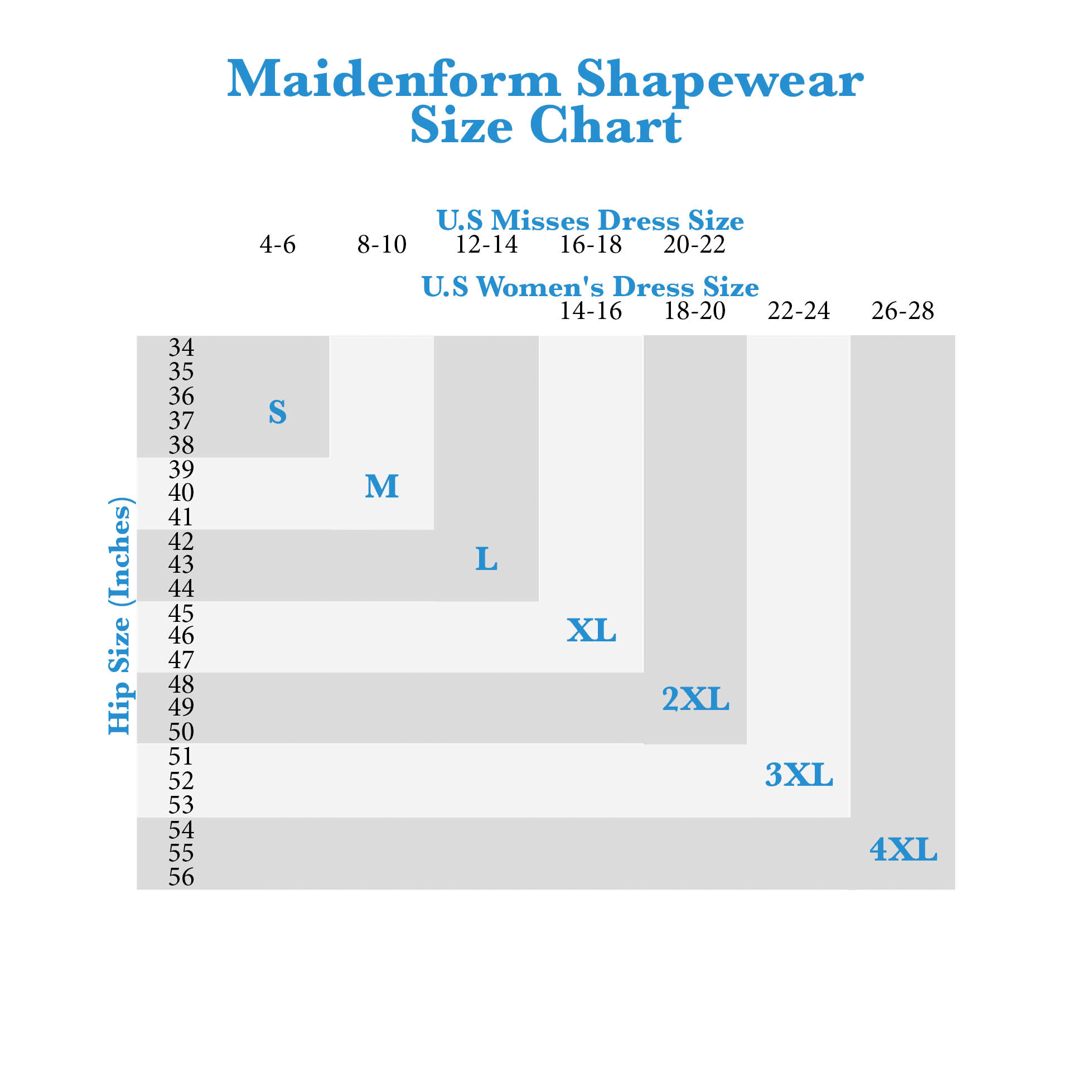 Maidenform Waist Nipper Size Chart