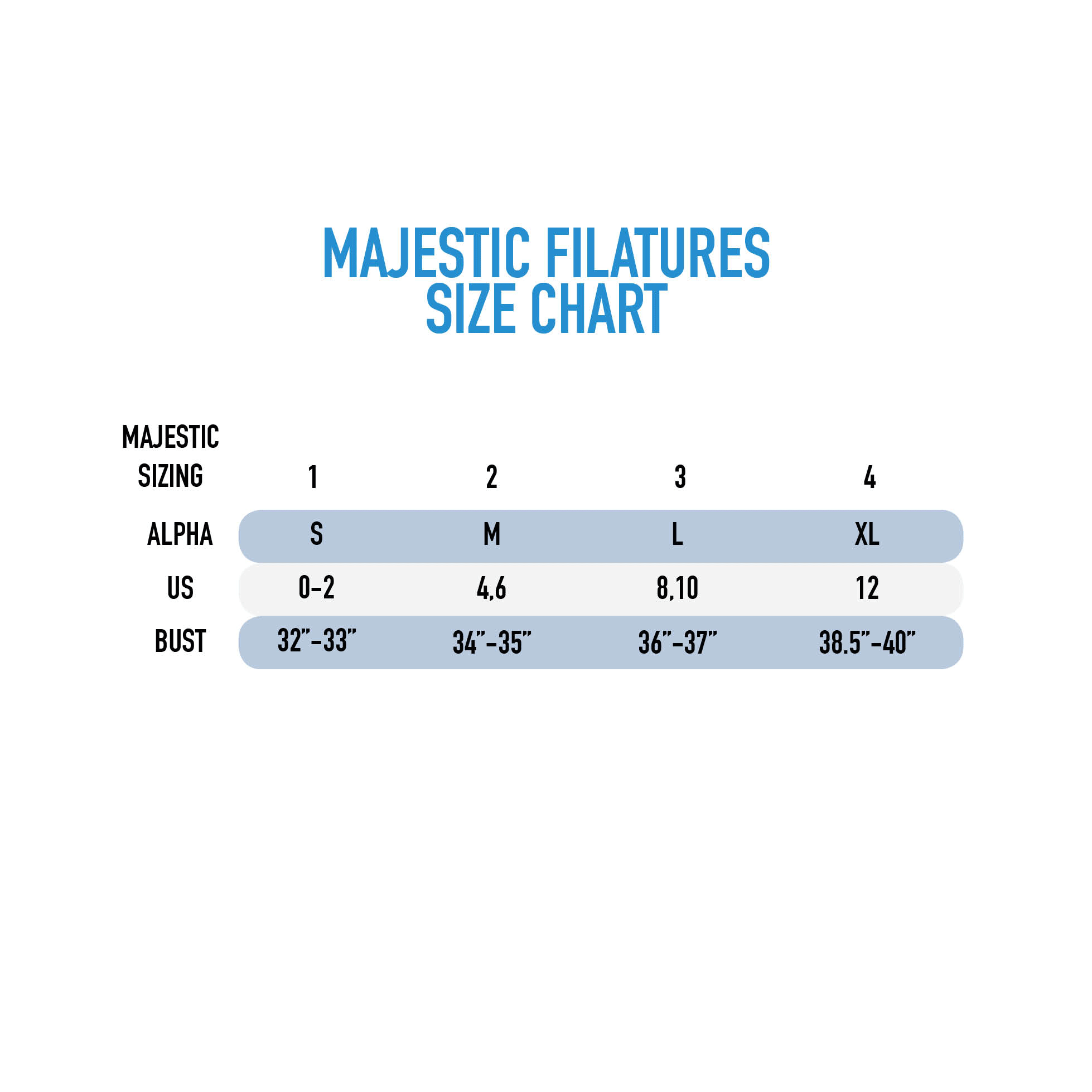 Majestic Filatures Size Chart