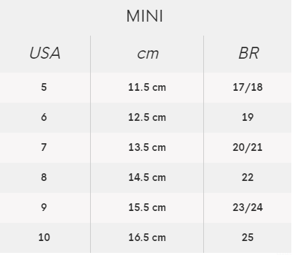 mini melissa size chart us