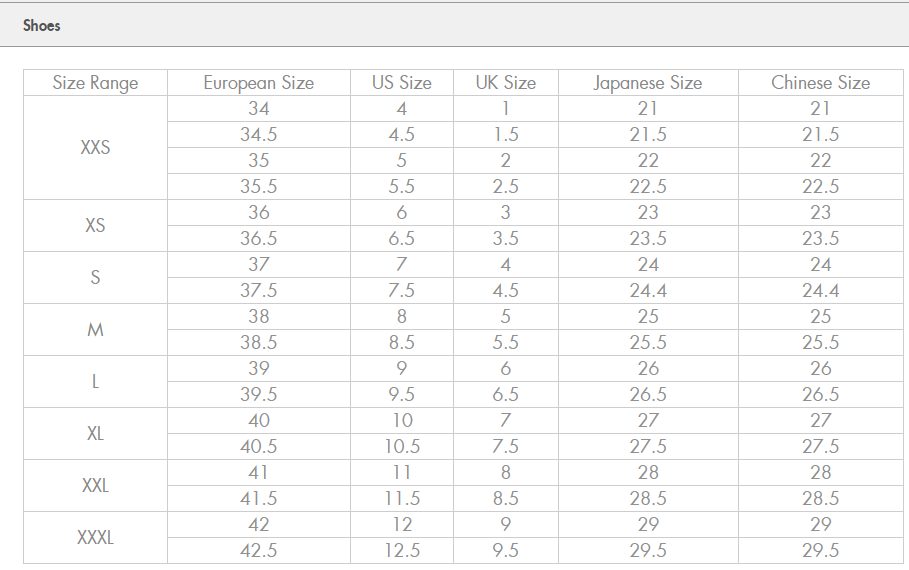 Missoni Target Size Chart