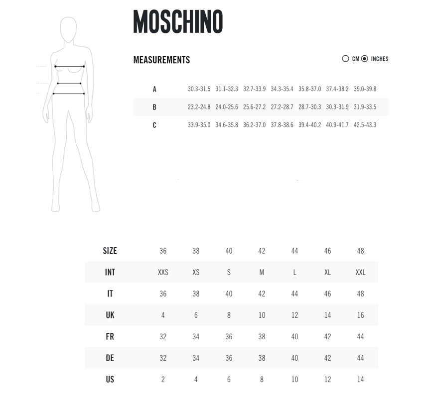 h&m moschino size chart