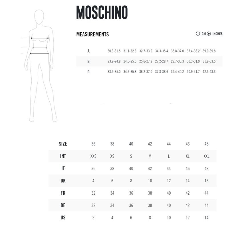 Moschino Size Chart