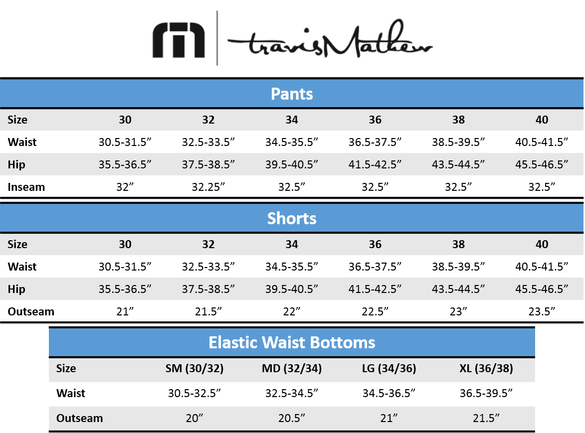 Travis Mathew Size Chart