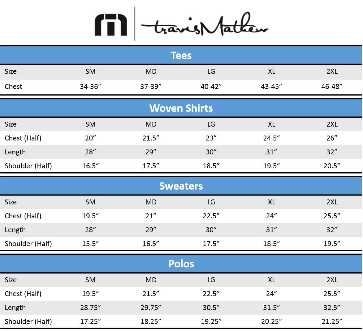 Travis Mathew Polo Size Chart