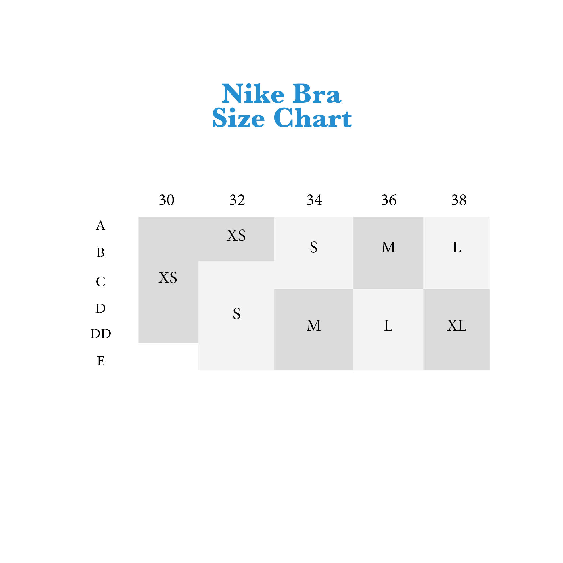 nike pro sports bra size chart