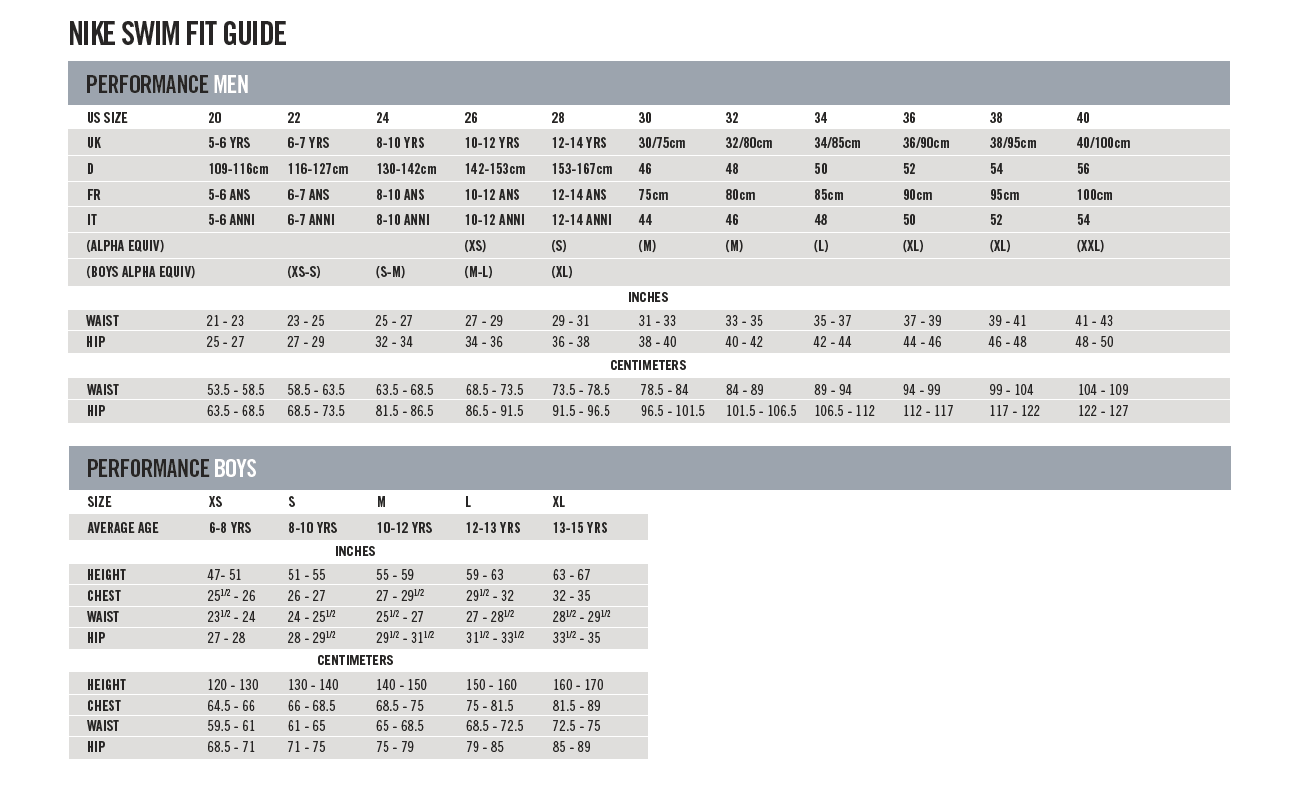 nike swimwear sizing