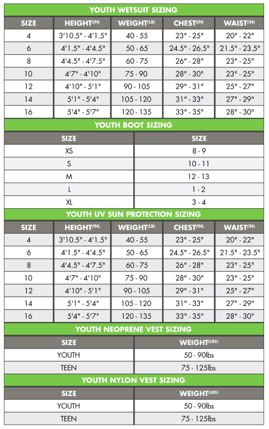 O Neill Shoes Size Chart