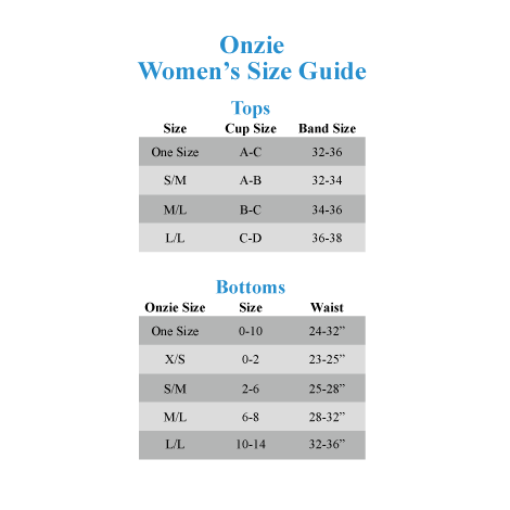 Onzie Bra Size Chart