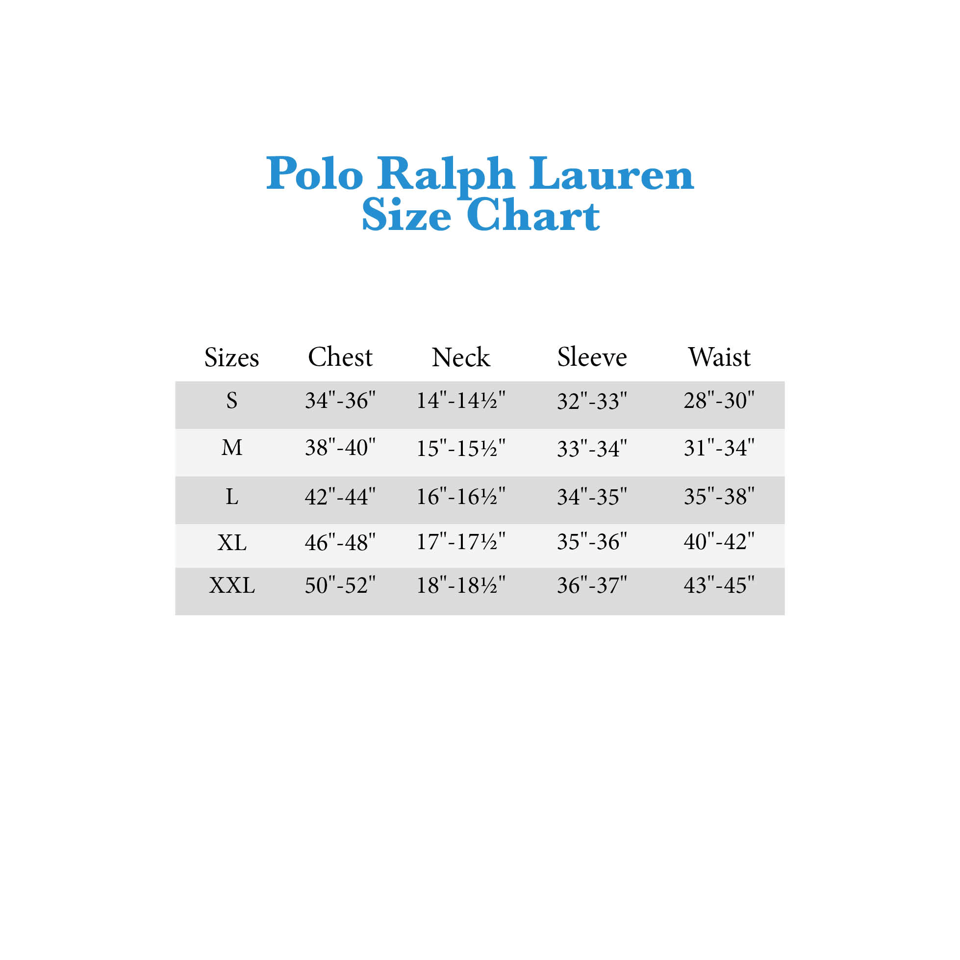 ralph lauren jacket size chart