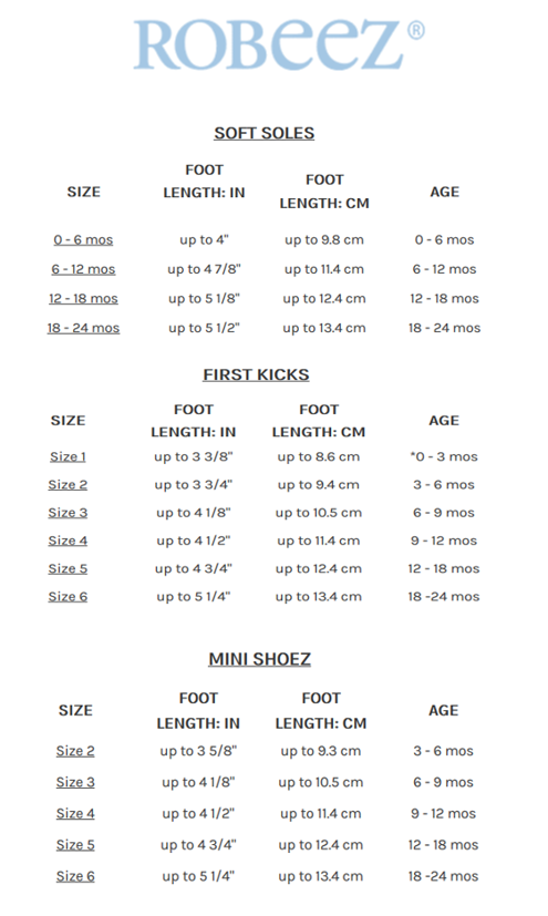 Robeez Size Chart