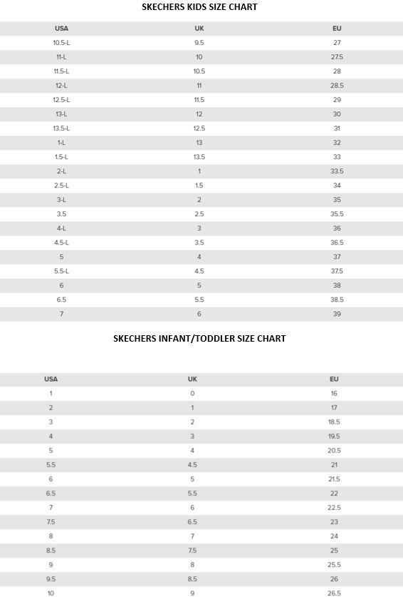 skechers kids size guide