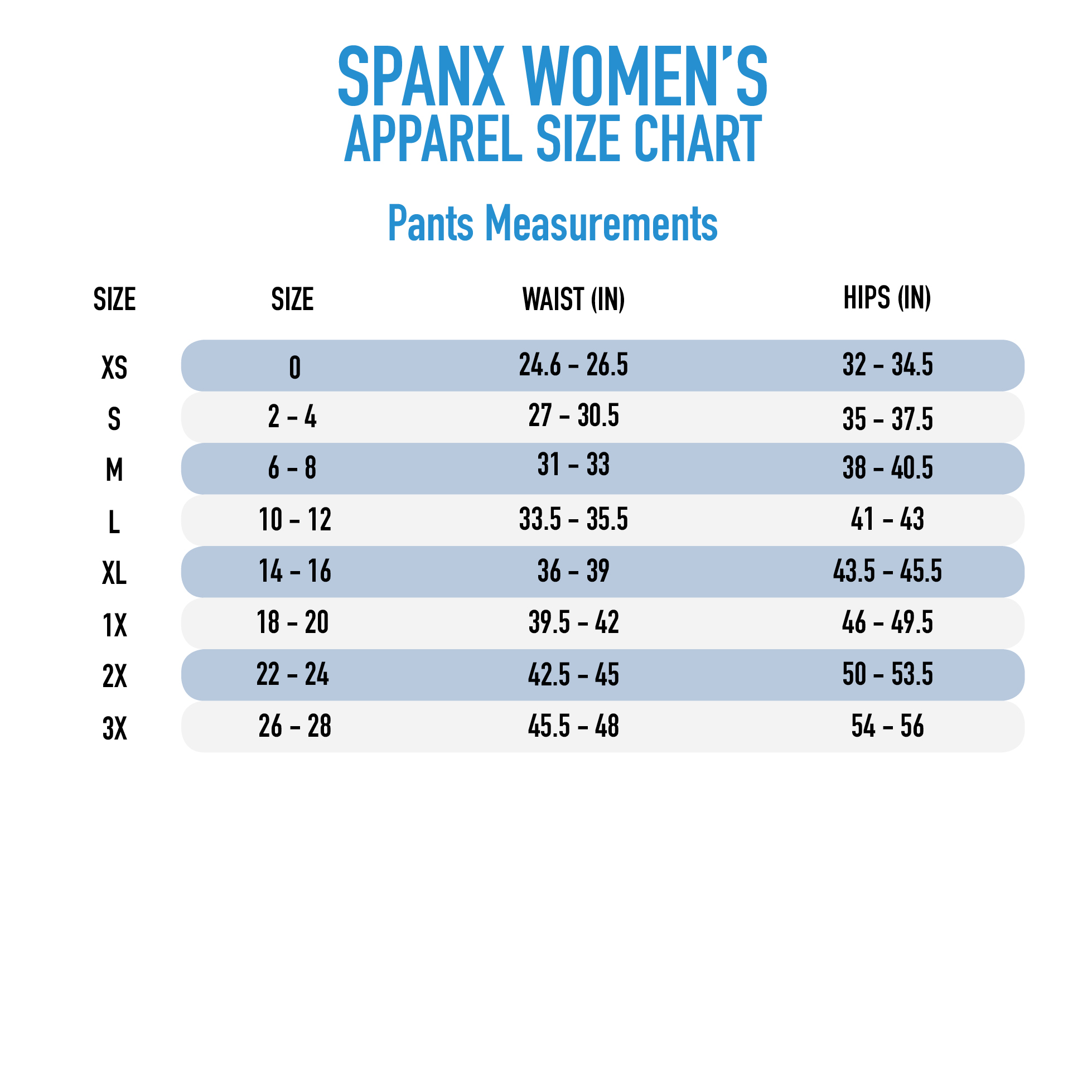 Spanx Shorts Size Chart