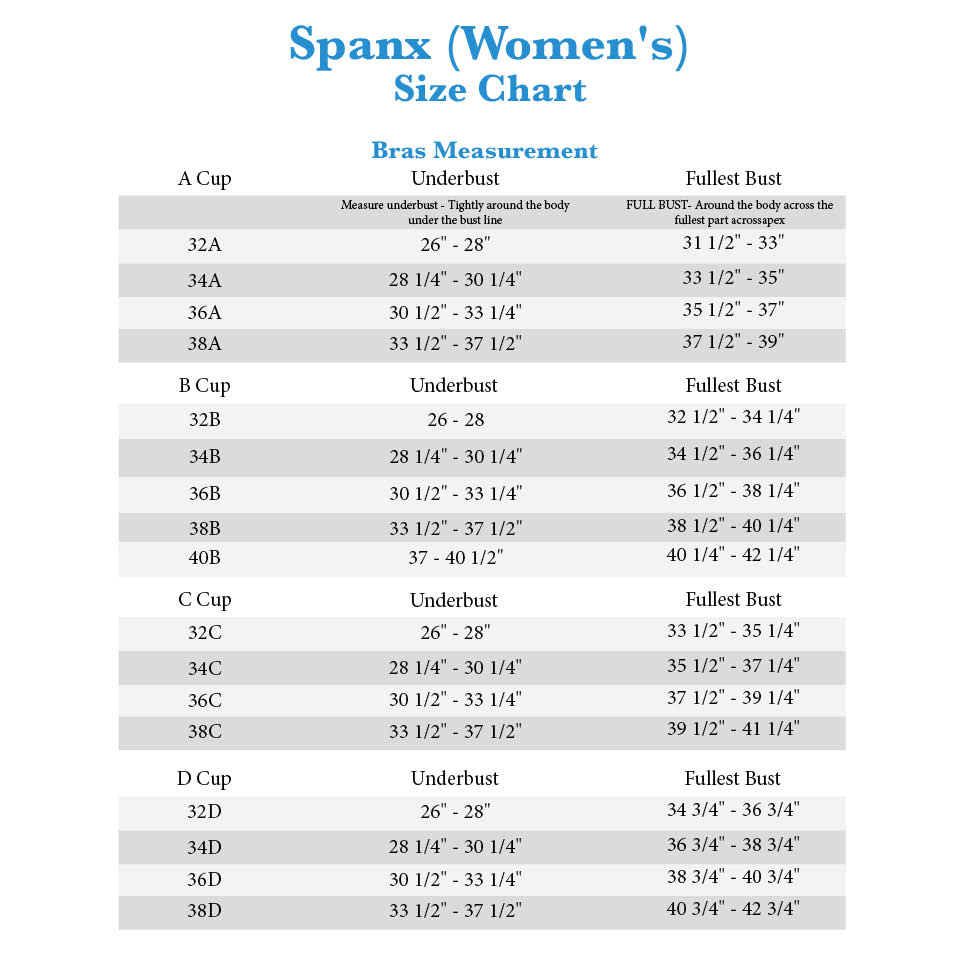 Spanx Shorts Size Chart