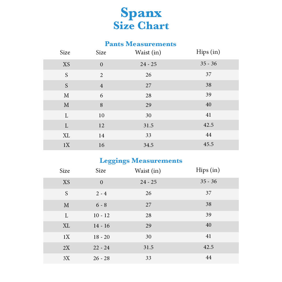 Assets Shapewear Size Chart