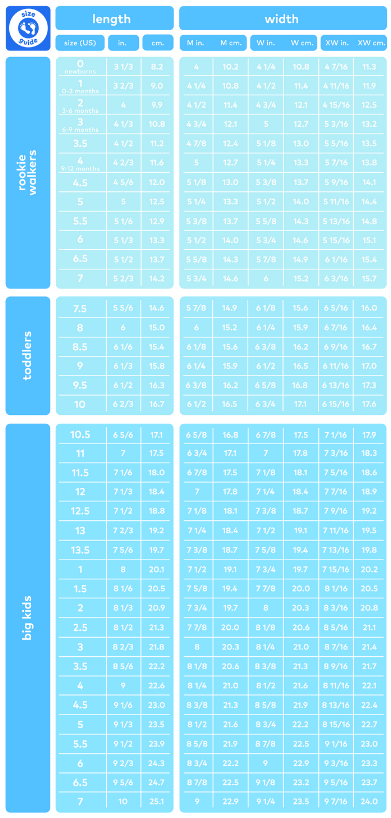 stride rite size chart inches