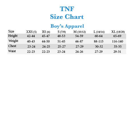 north face xxs size chart