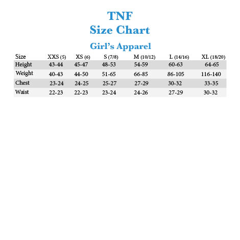 north face childrens size chart