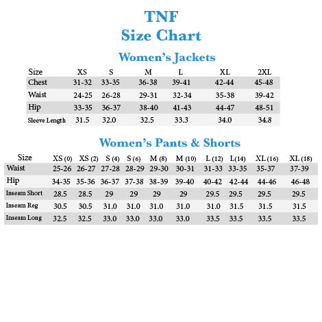 the north face t shirt size chart 