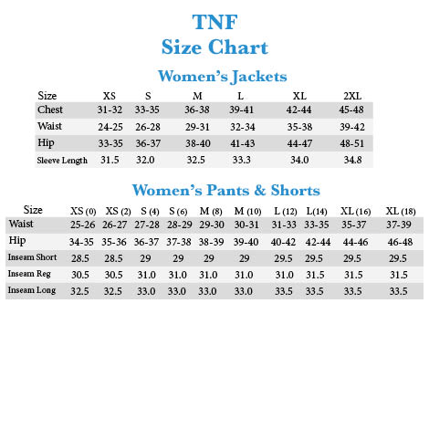 north face mens ski pants size chart