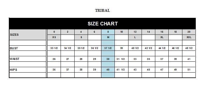 Tribal Jeans Size Chart