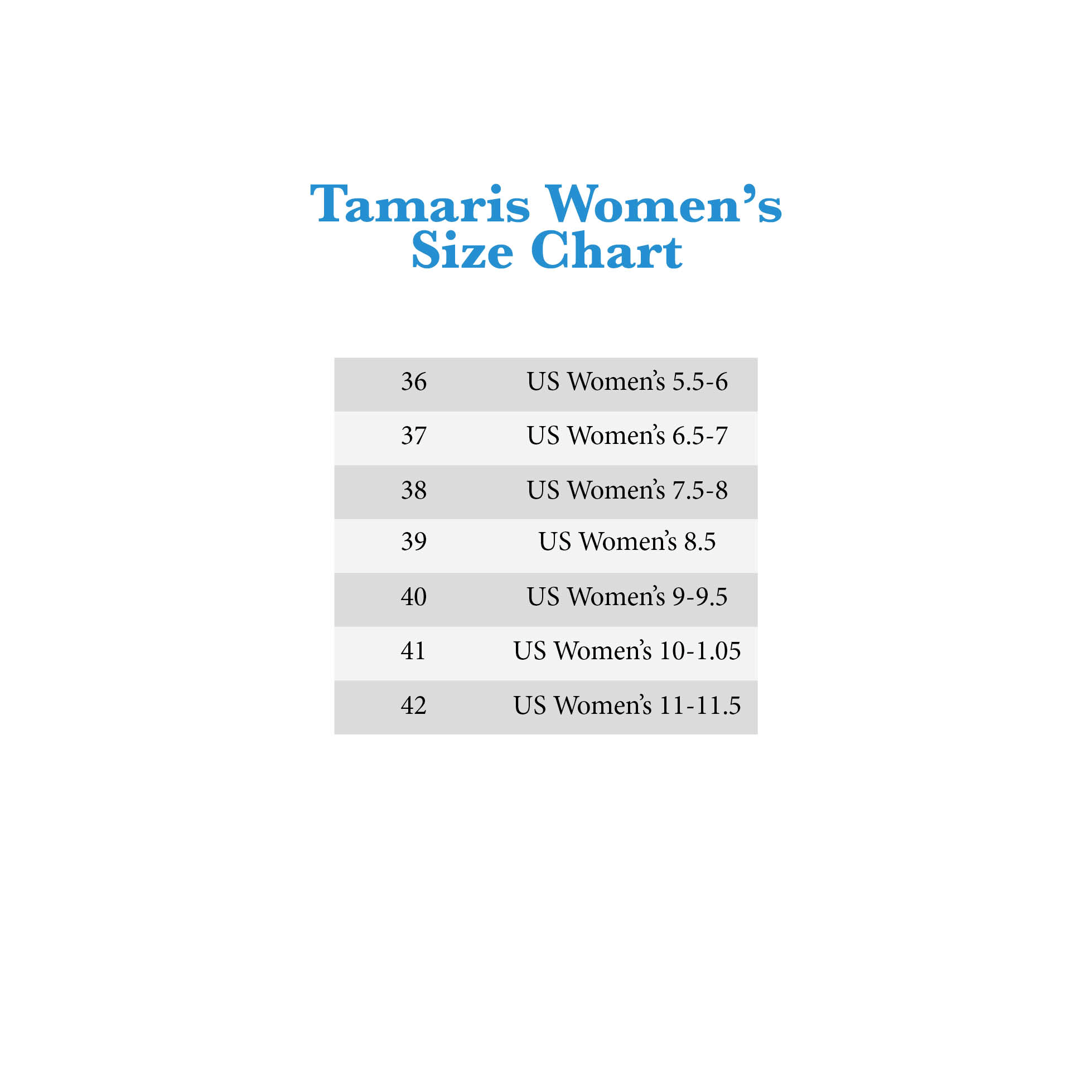 Tamaris Shoe Size Chart