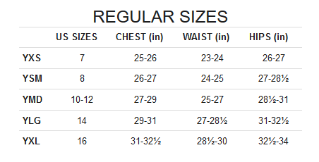 Size Chart For Under Armour Youth