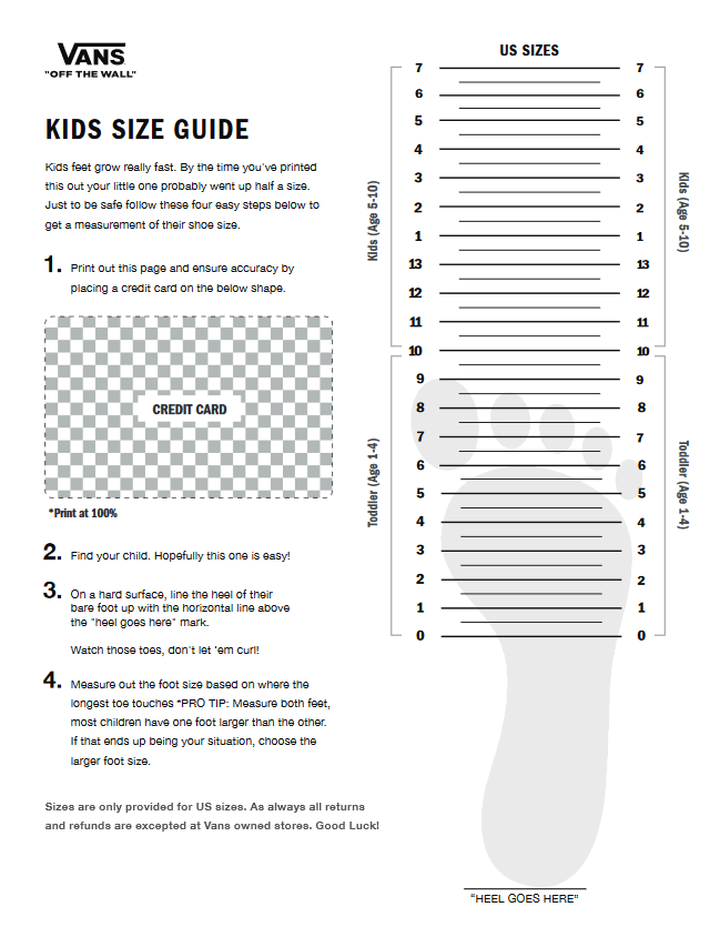 youth vans size chart