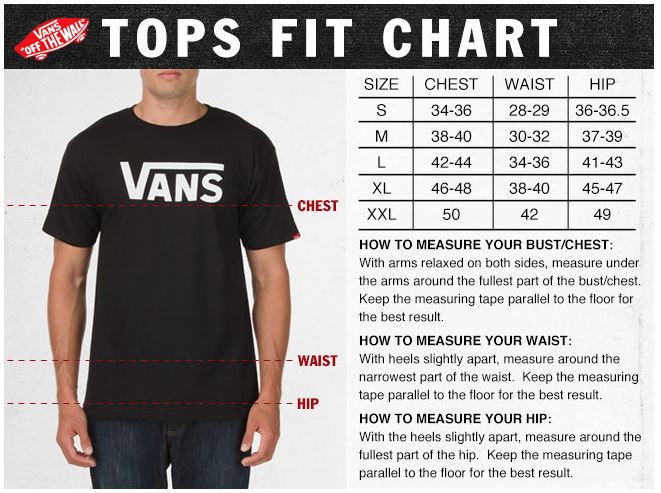 vans pants size chart