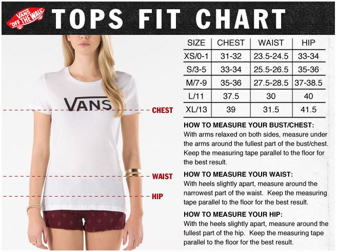 vans clothes size chart