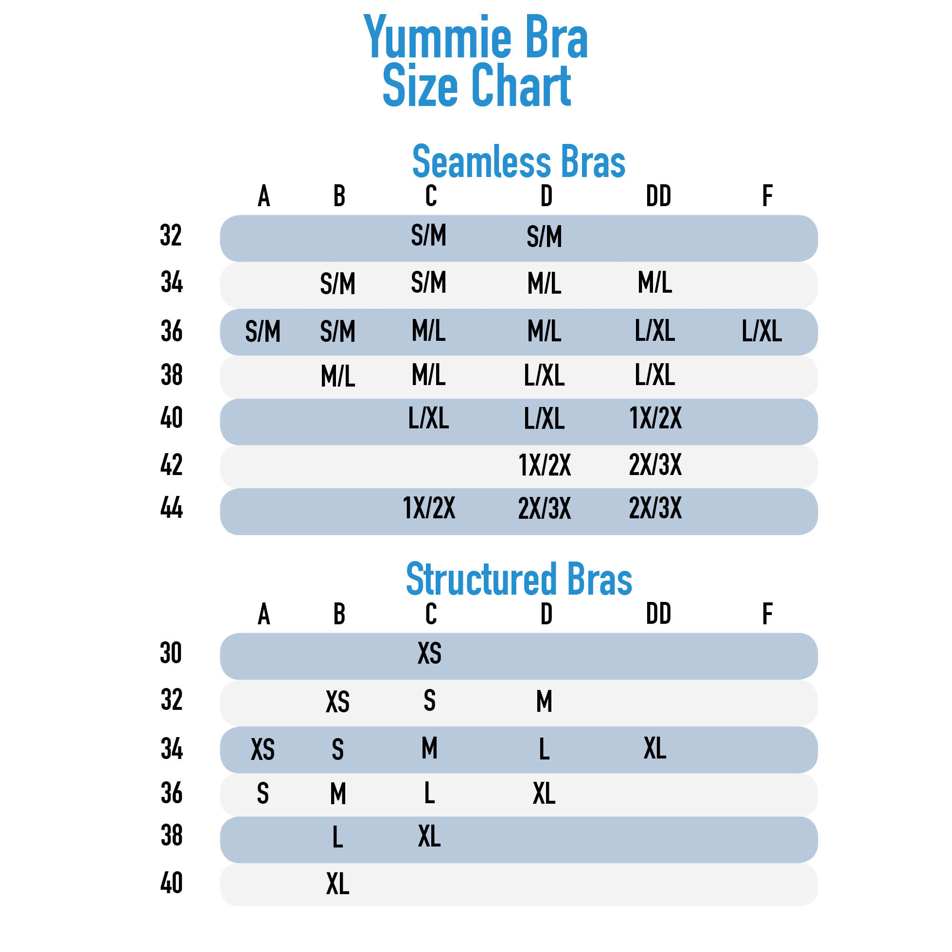 Yummie Size Chart