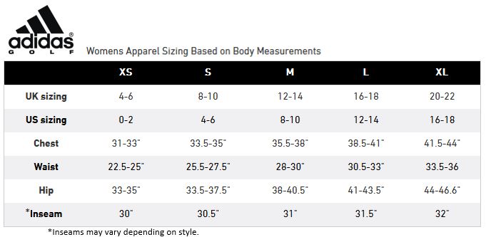 adidas size chart women's clothing