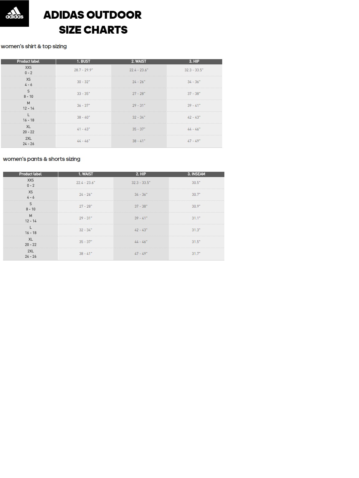 Adidas Men S Size Chart Clothing