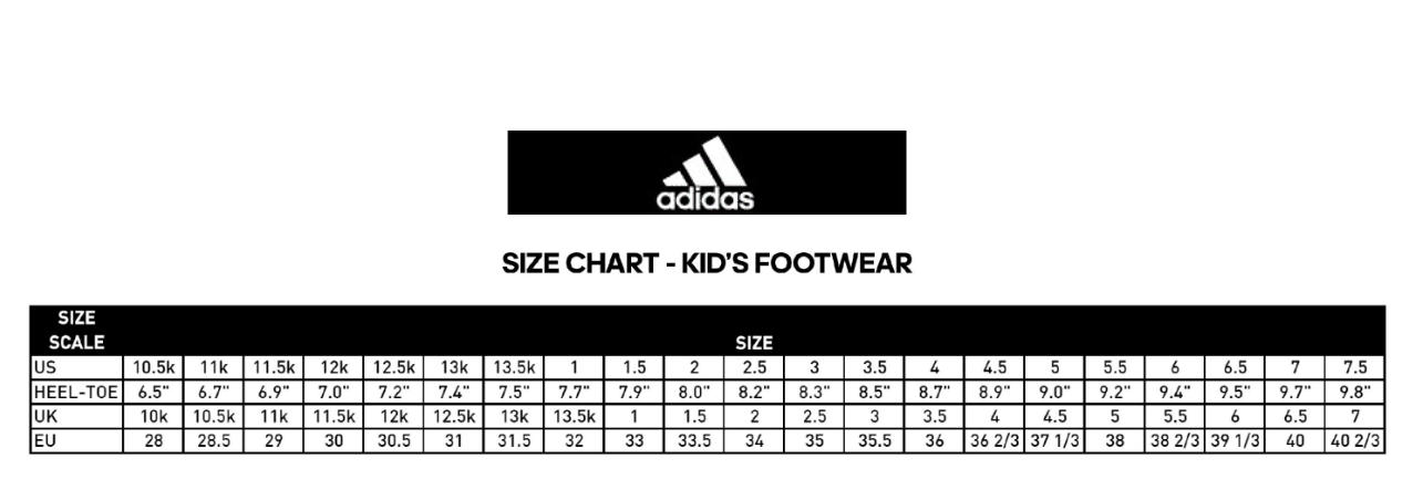 adidas girl size chart