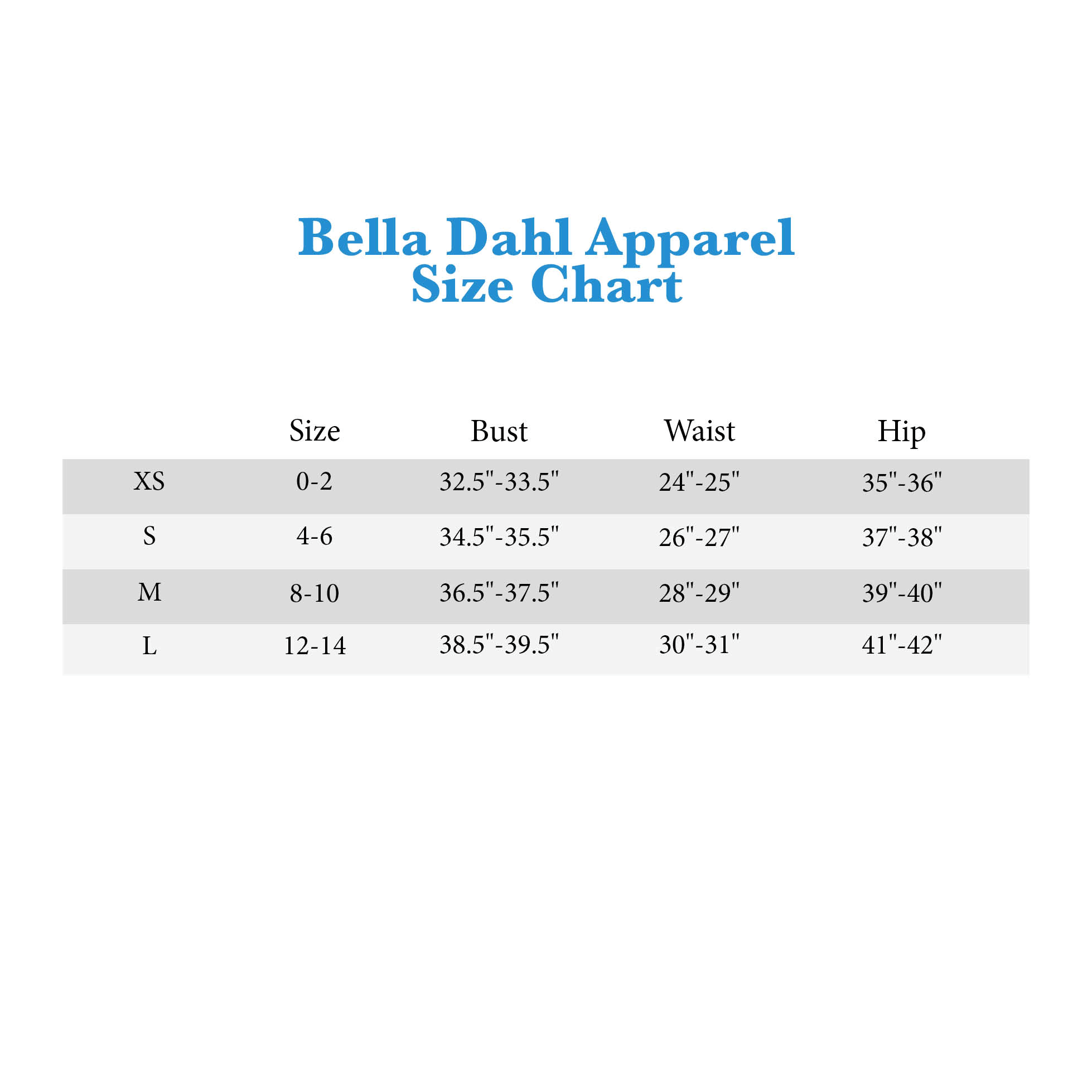 Bella Dahl Size Chart