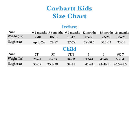 Carhartt Kids Size Chart