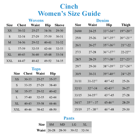 Cinch Womens Jeans Size Chart