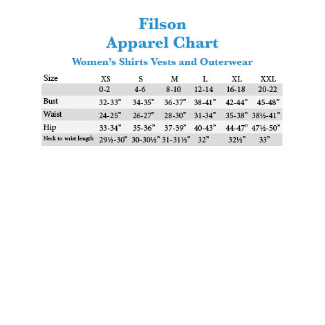 Filson Vest Size Chart