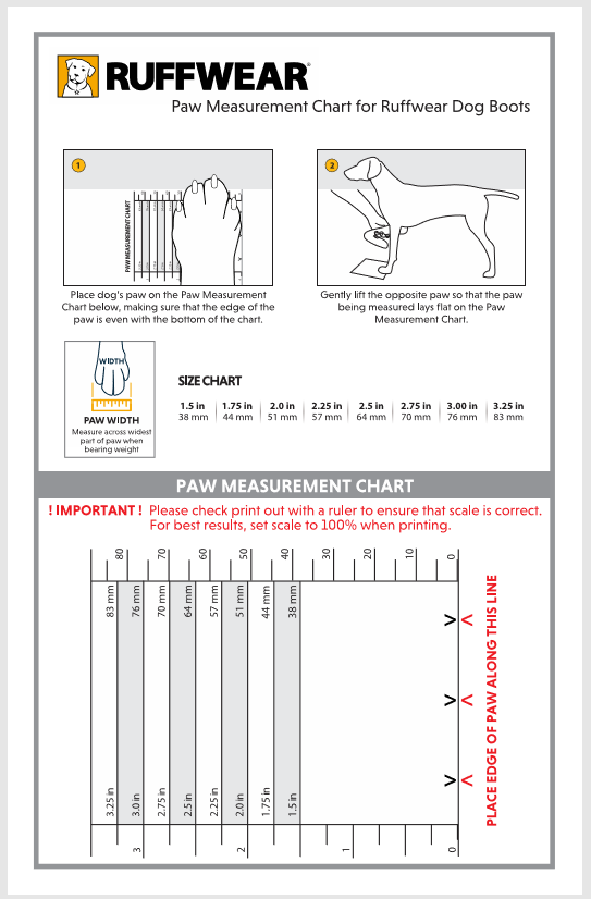 Ruffwear Dog Boots Size Chart