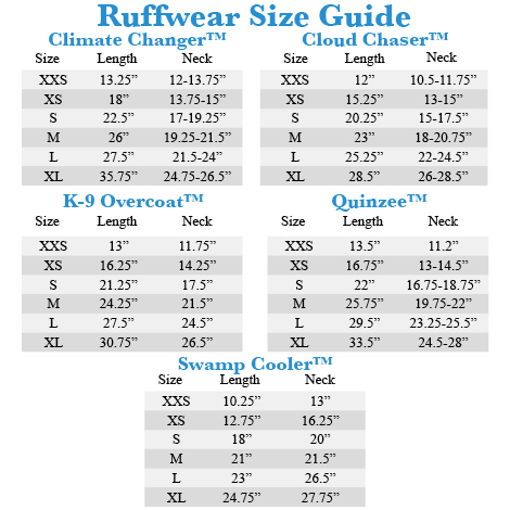 Ruffwear Dog Harness Size Chart