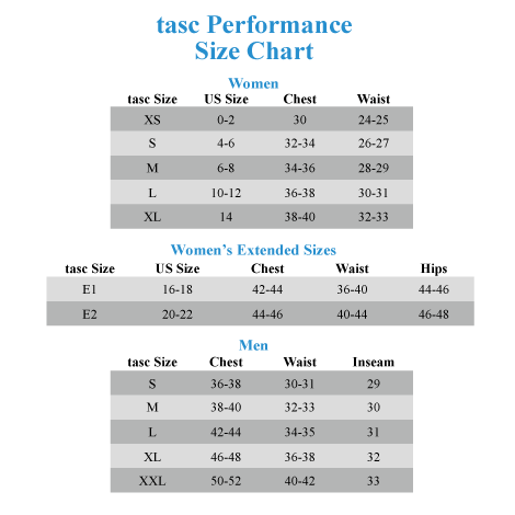 Tasc Performance Size Chart